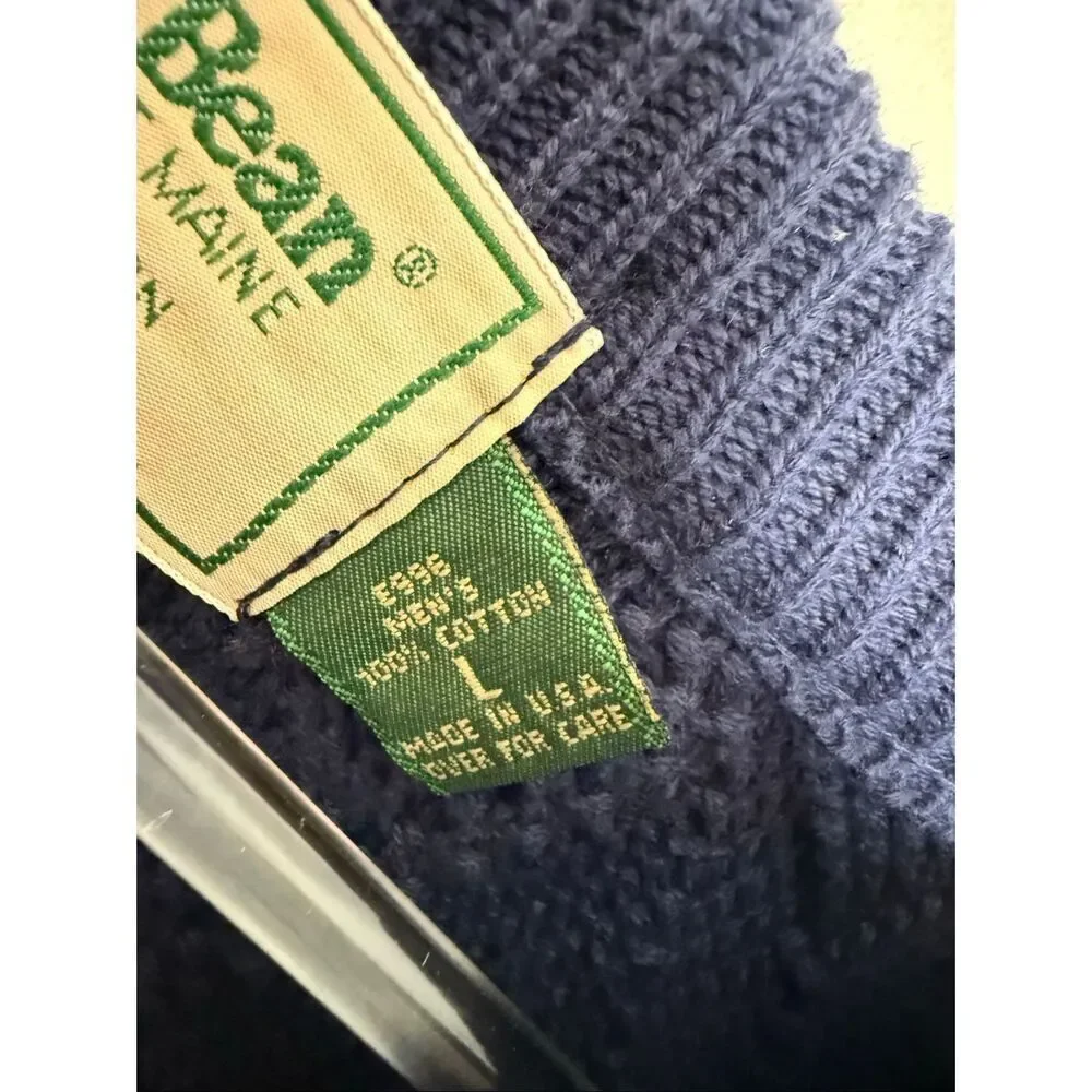 LL Bean Vintage USA Cotton Textured Knit Sweater Gray Blue Large - Picture 3 of 4